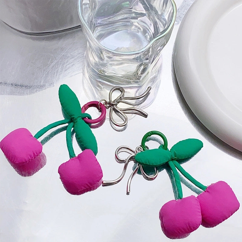 Cute Cherry Alloy Cotton Bag Pendant Keychain