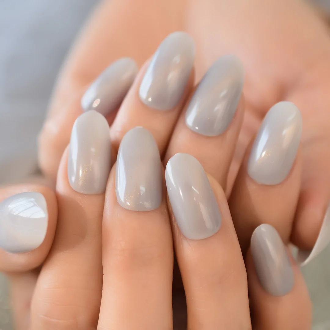 Nail Art Salon Oval Acrylic French Nail Kit Real Medium Length Grace Oval Fake Nails French 24 Tips-Nail Inspo