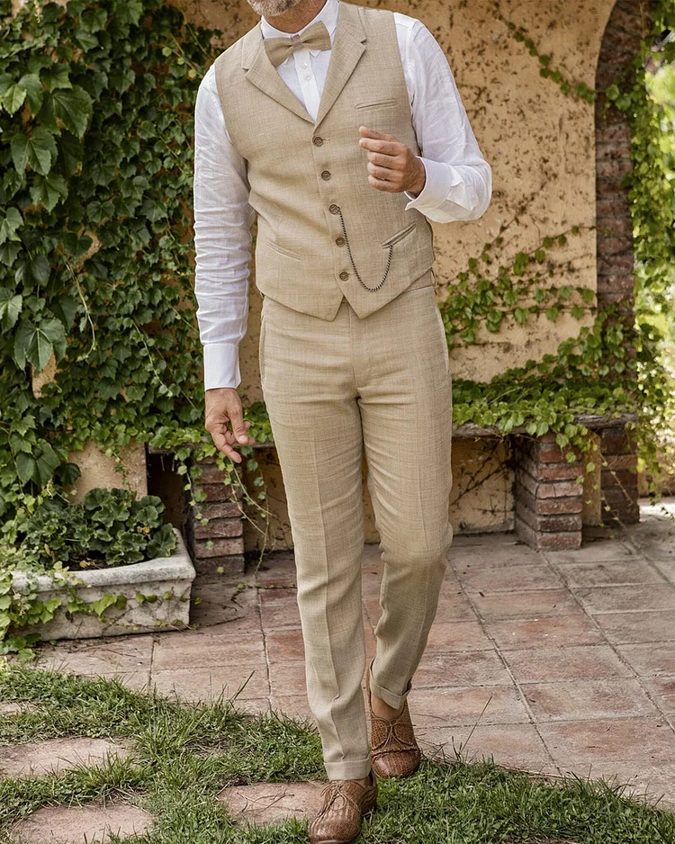  Men's Party Beach Wedding Event Pure Linen Vest  Pant 2 Piece Suits Weddin  Suits