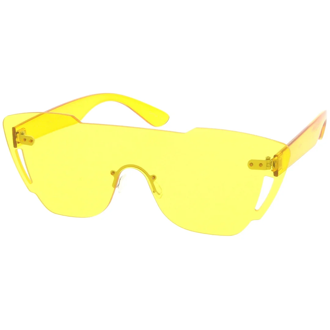 Oversize Rimless Cutout Thick Arms Tinted Mono Lens Shield glasses 73mm