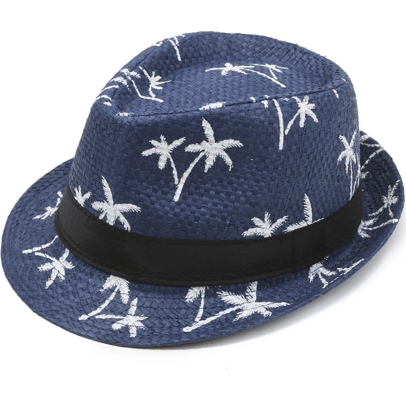 Coconut Tree Pattern Jazz Hat Men’s Summer Casual Hat Dad’s Beach Hat Outdoor Middle-aged And Elderly Sunscreen Hat