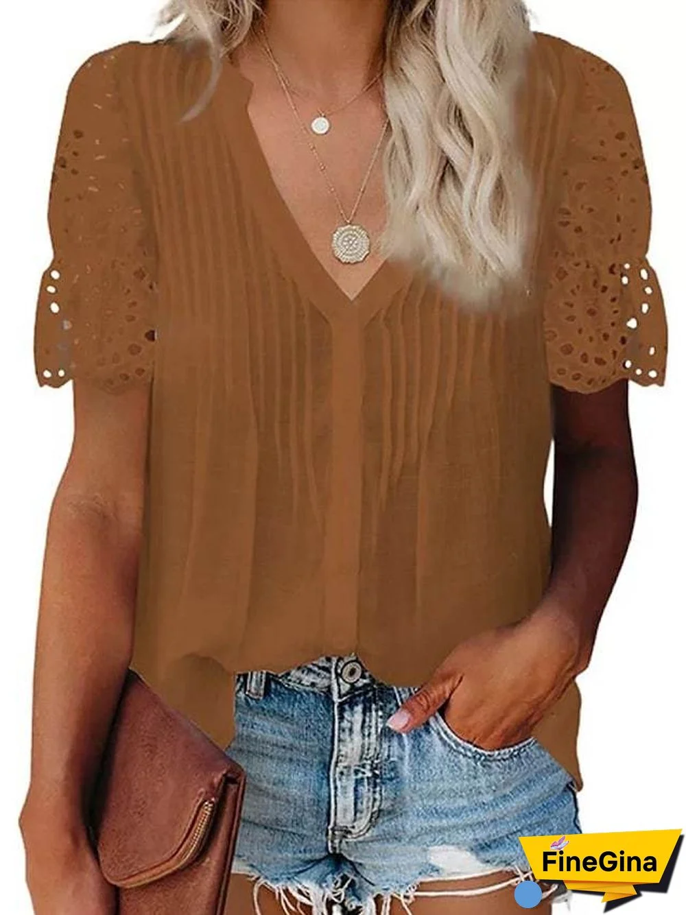 Women's Going Out Blouse Plain Lace Patchwork V Neck Tops Elegant Casual Basic Top White Black Blue