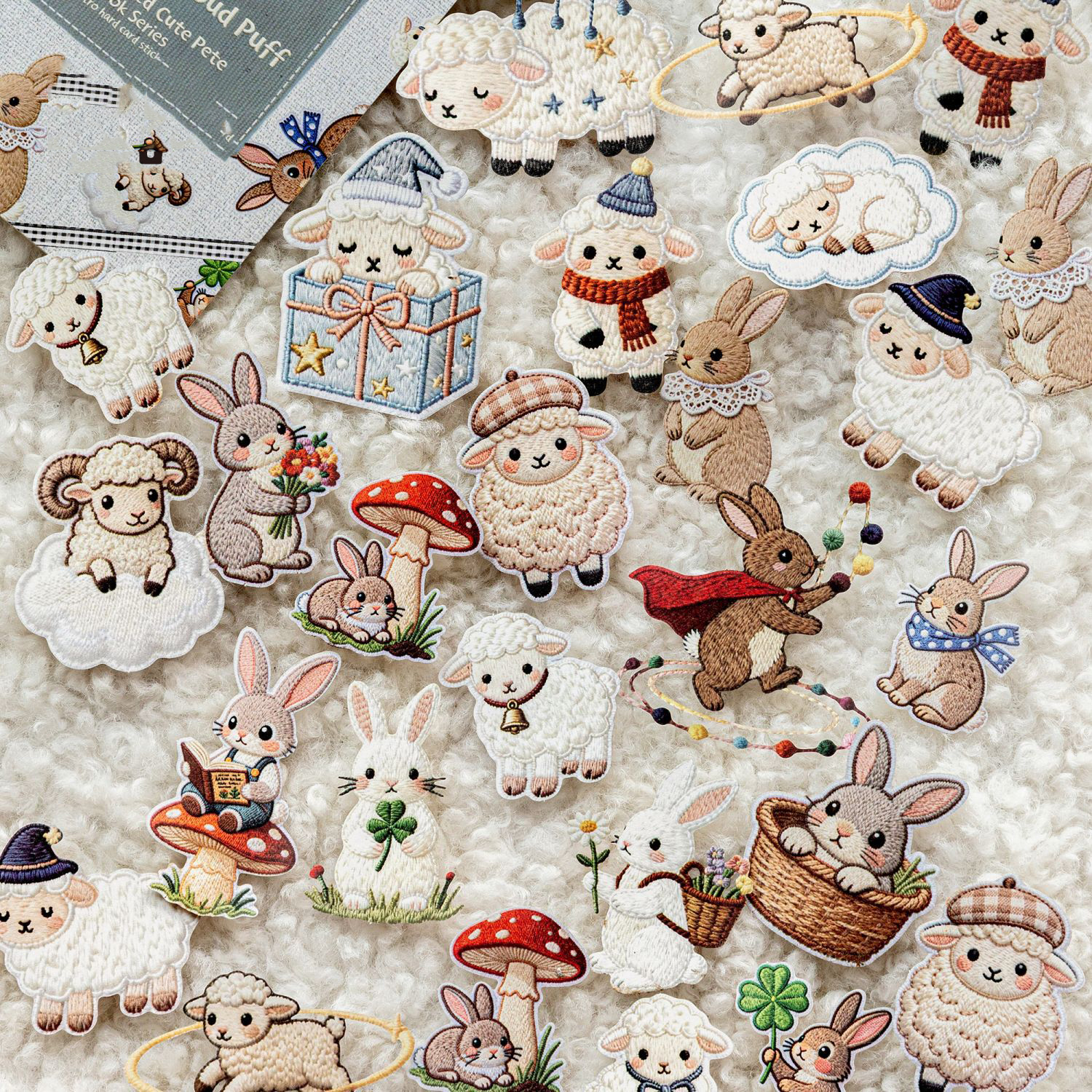 스티커 - 자수 장식 귀여운 반려동물 패브릭 책 시리즈 카와이 동물