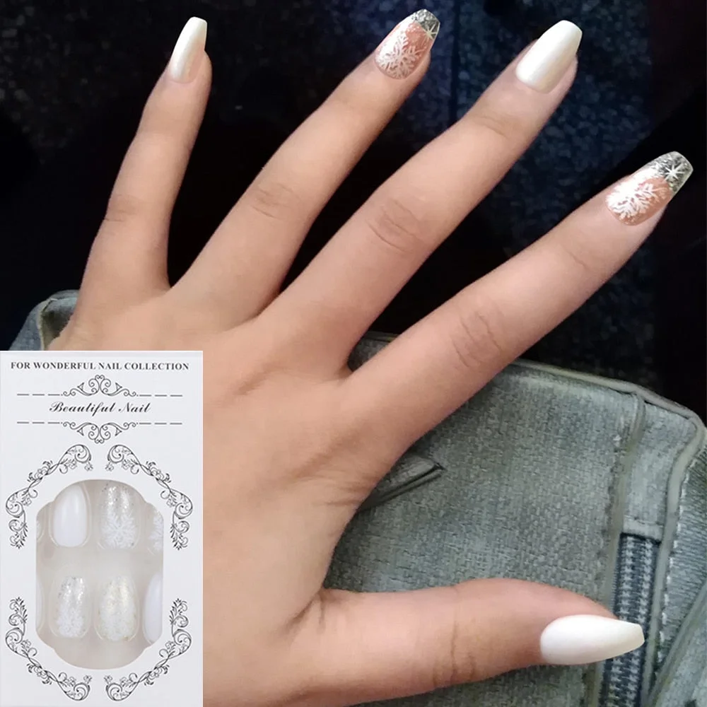 24pcs/set Long Stiletto Fake Nails Punk Snake Pattern Black White Matte False Nails Artificial Full Nail Tips Manicure Tools 515-Nail Inspo