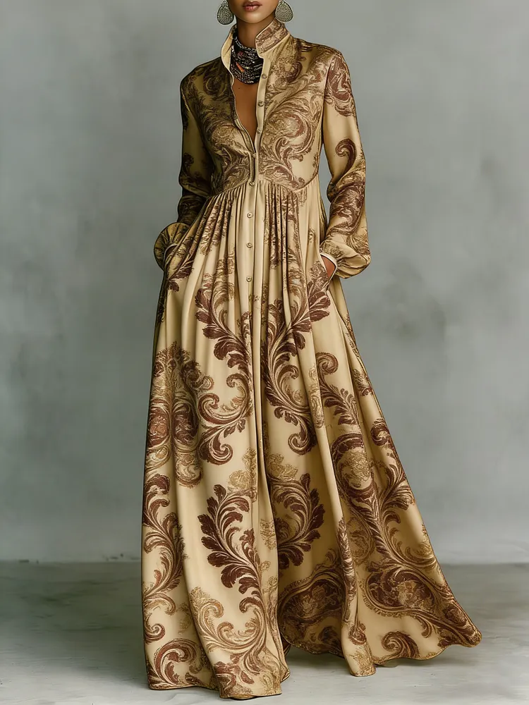 Women's Vintage print Elegant Romantic Vacation Maxi Dress