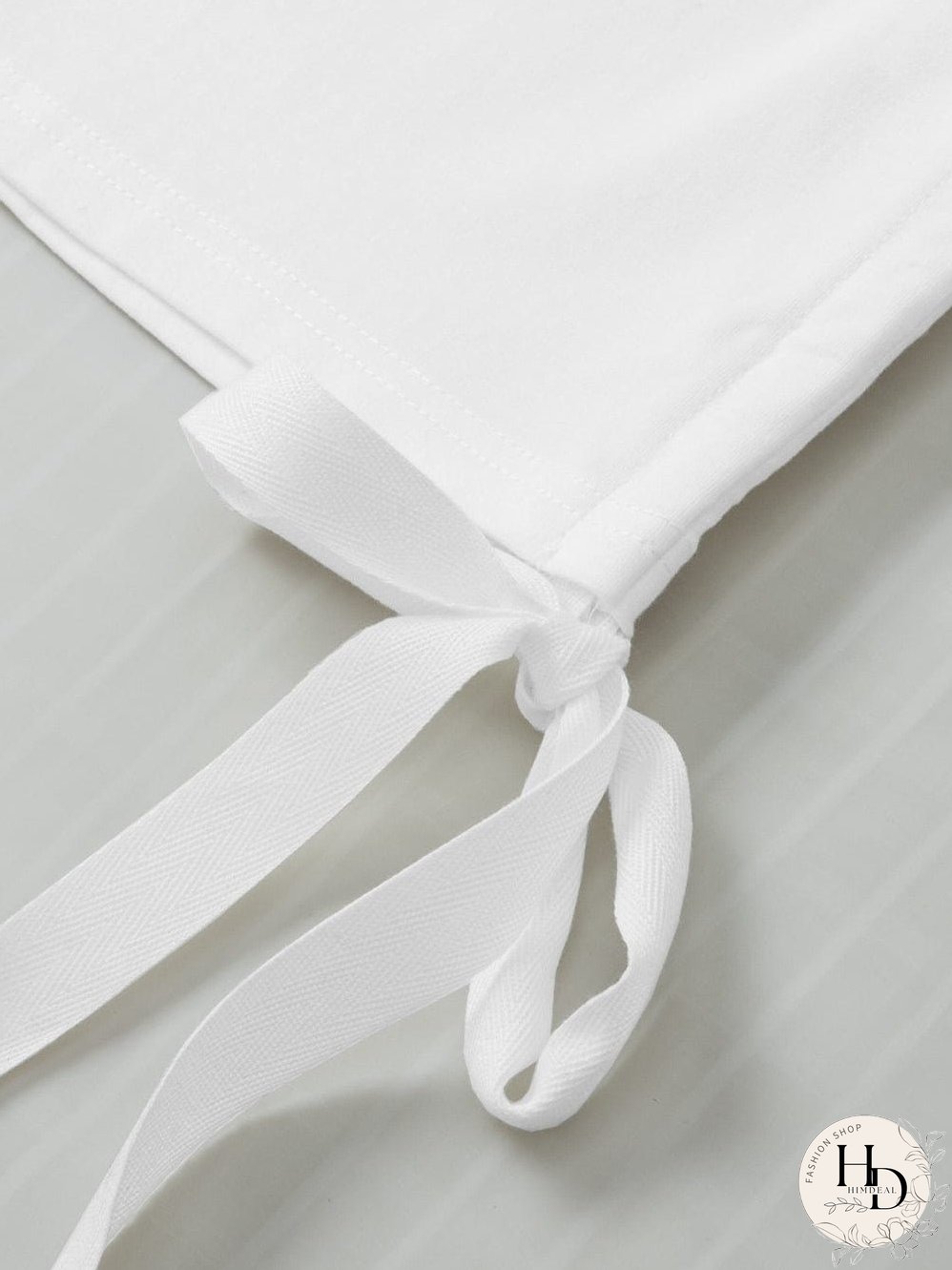 White Drawstring Side Short Sleeve Crew Neck Tee