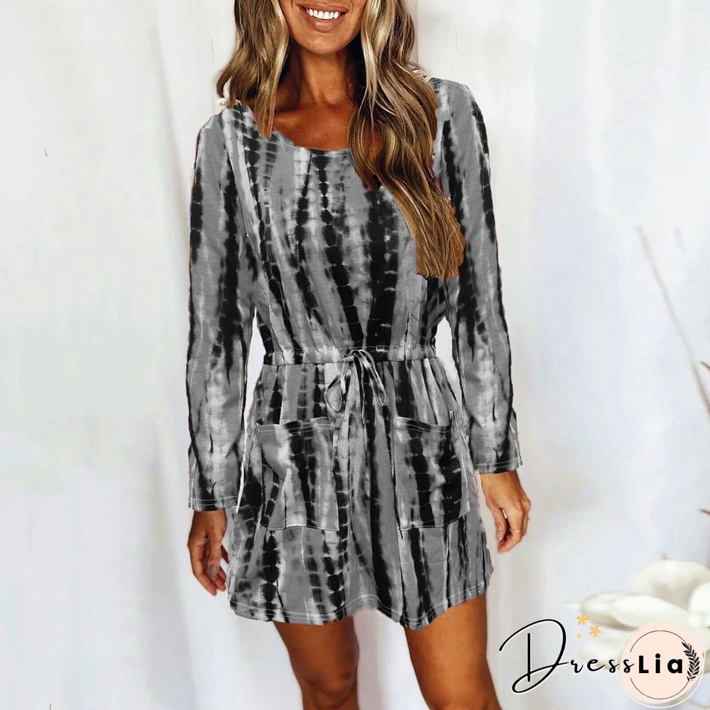 Round Neck Tie-Dyed Printed Shift Dress