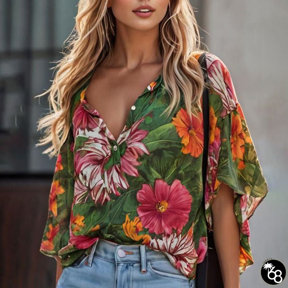 Youthful Floral Print Short Sleeve Top | 168DEAL