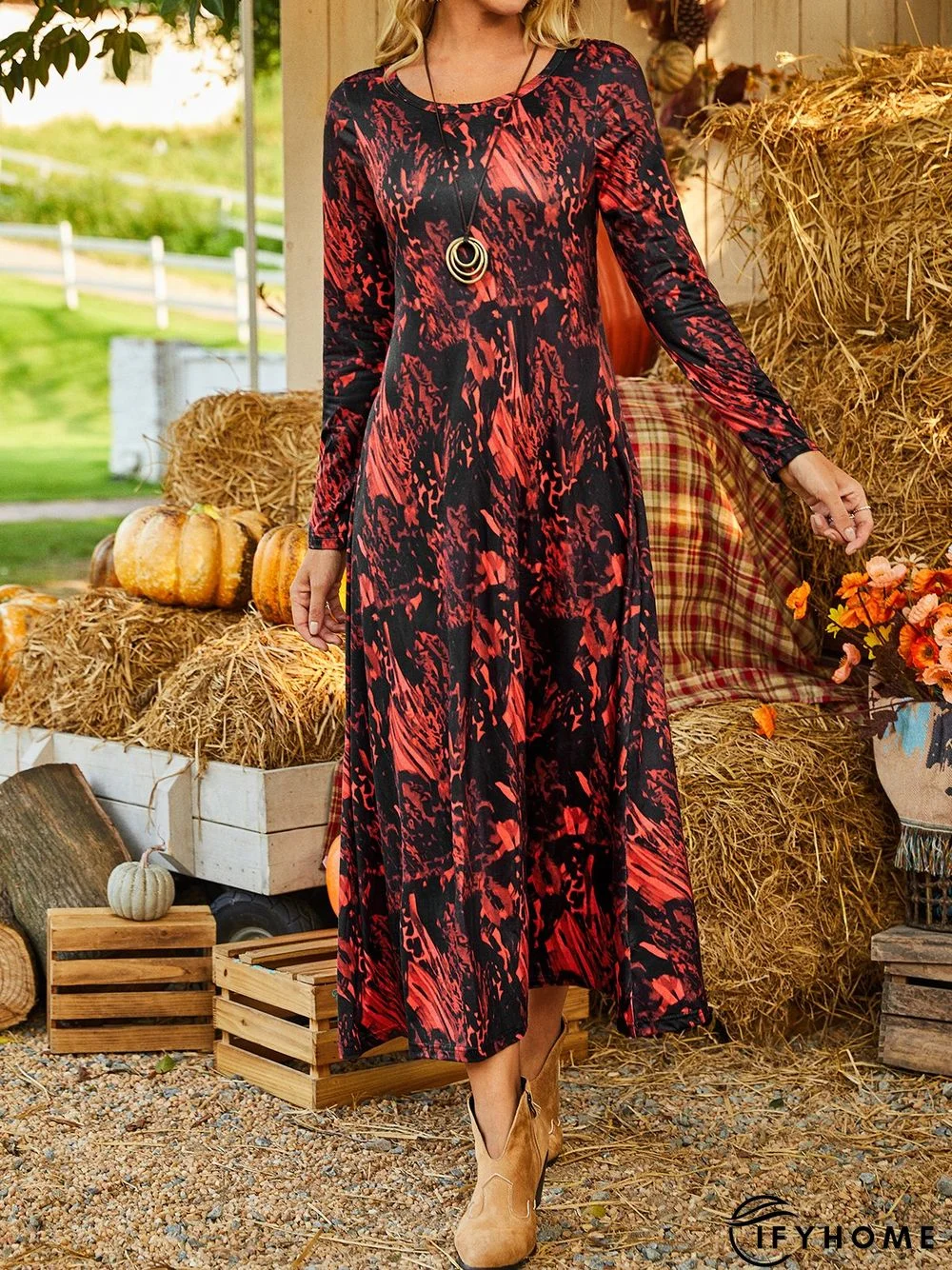 Floral Loosen Cotton Blends Knitting Dress | IFYHOME