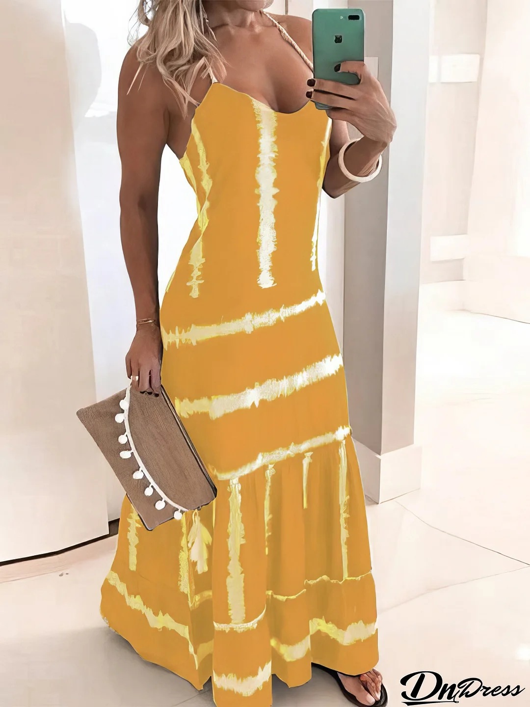 Sling Stripe Print Sleeveless Fitted Dress