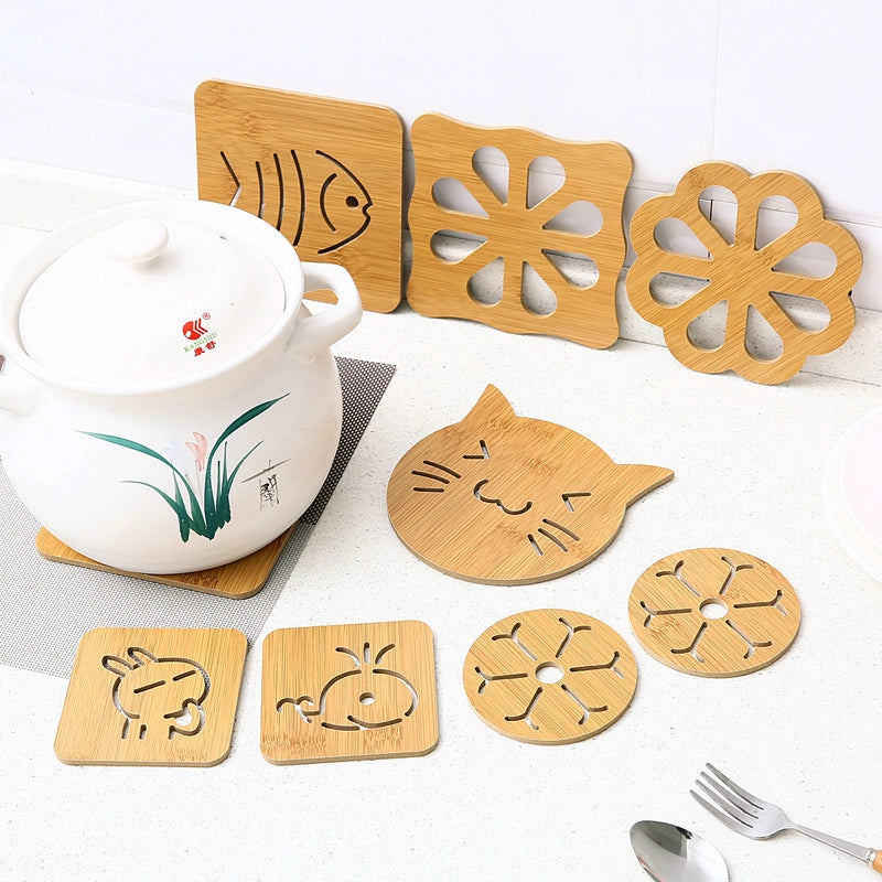 Home Wooden Cartoon Heat Insulation Mat Dining Table Mat Non-slip Pot Mat Creative Cute Cushion Tea Mat Bowl Mat Coaster
