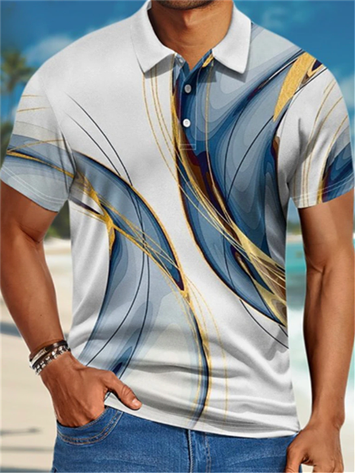 Men's Button Up Polos Lapel Polo Polo Shirt Golf Shirt Gradient Graphic Prints Linear Turndown Blue Dark Blue Gray+Blue Blue+Blue Light Blue Outdoor Street Short Sleeves Print Clothing Apparel Sports