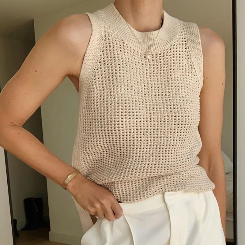 New Hollow Out Knitted Tanks Camis Vest Women Summer Sleeveless Tank Top Women Thin Ice Silk Camisoles Female Clothes 14810