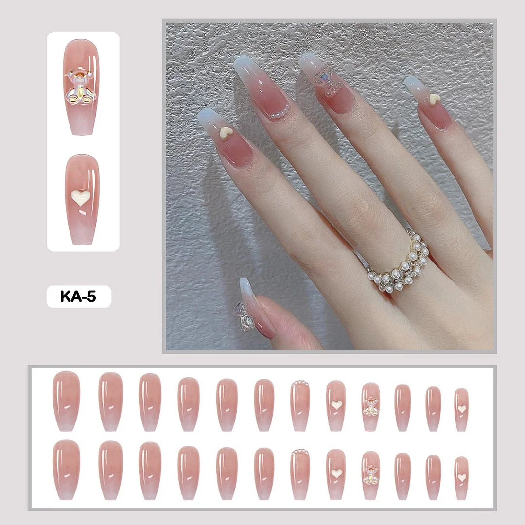 Butterfly Lovely Girl Nail Art Wearable Press On Fake Nails Tips With Glue And Sticker 24pcs/box With Wearing Tools As Gift-Nail Inspo