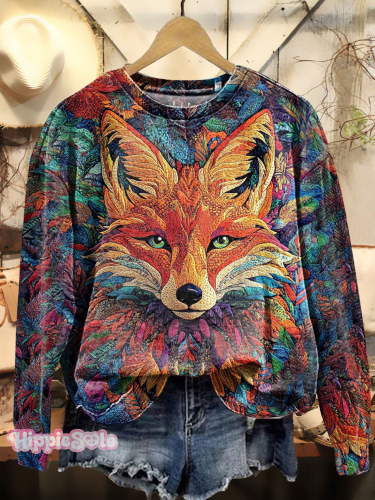 Colorful Fox Art Print Sweatshirt Multicolor / S