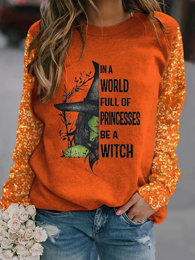 Fashion Patchwork Sequin Print Long Sleeve Sweatshirt