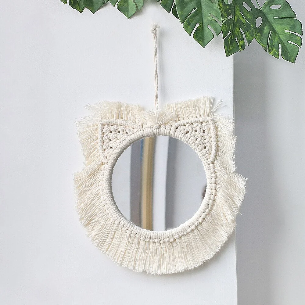 Boho Macrame Wall Hanging Round Decorative Wall Mirrors Home Decor ,Bedroom,Living Room,Nursery,Party Christmas Decorations Gift
