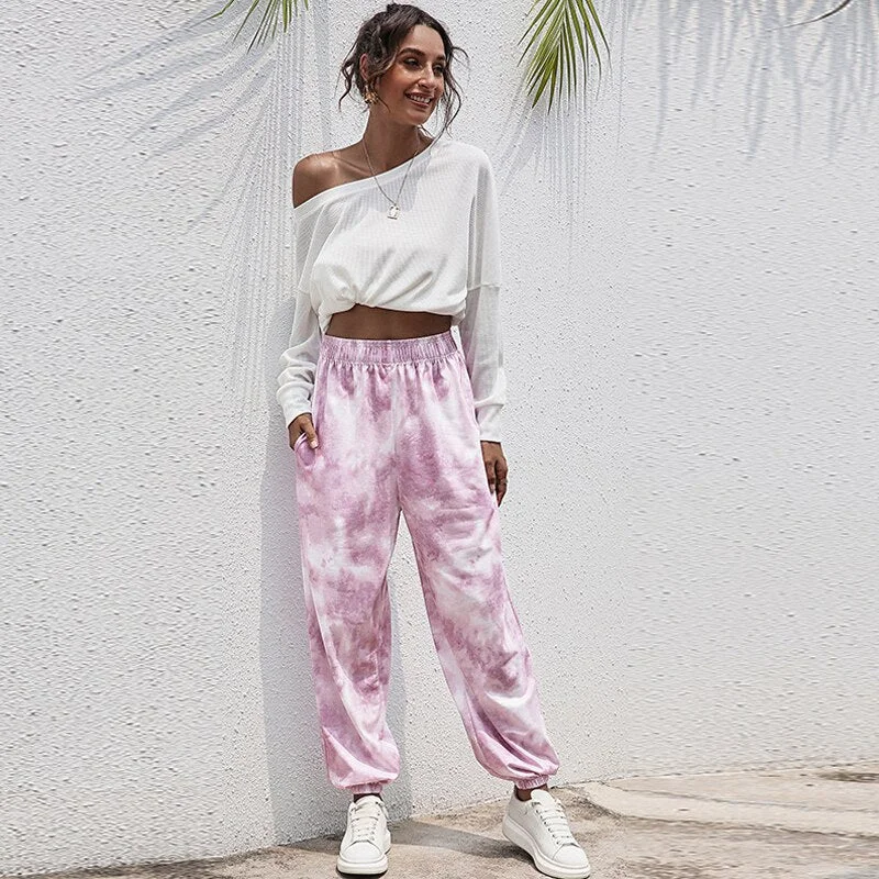 Women Cotton Sweatpants Oversized Tie Dye Loose Wide Leg Soft High Waisted Trousers Joggers Sports Pants Hip Hop Streetwear