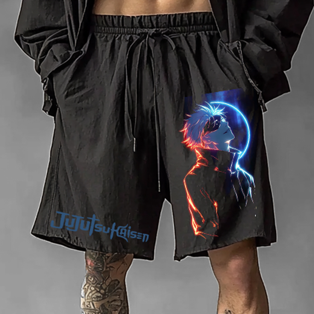 Anime-Inspired Casual Shorts with Unique Graphic Design for Men