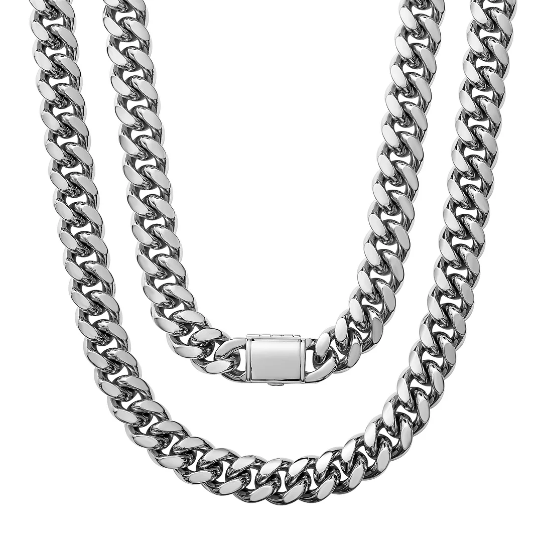 Titanium Stainless Steel Mens Cuban Link Chain,  Sliver Miami Cuban Chains Necklace,No Tarnish&Durable Hip Hop Mens Hewelry, 16"-30" Length