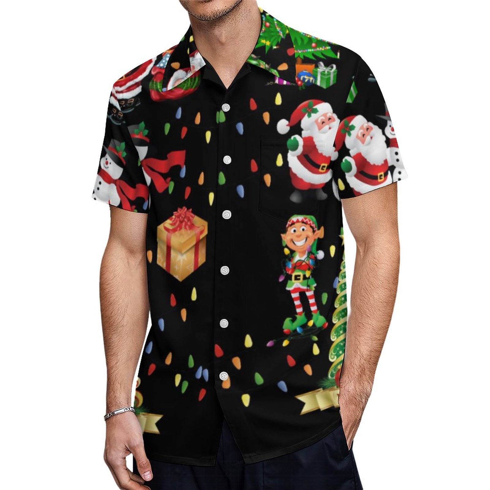 Christmas Everything Ugly Sweater Party Hawaiian Shirt Mens Button Down Plus Size Tropical Hawaii Beach Shirts