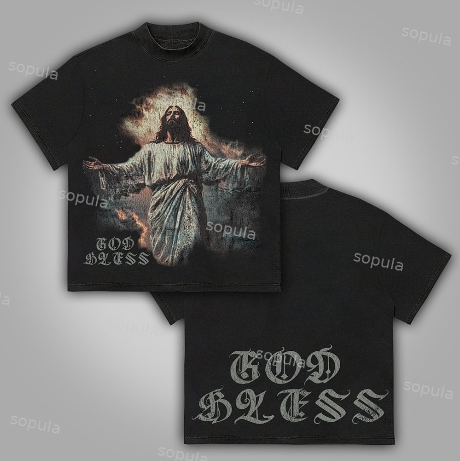 Sopula God Bless Faith Vintage Graphics Cotton T-Shirt - SOPULA