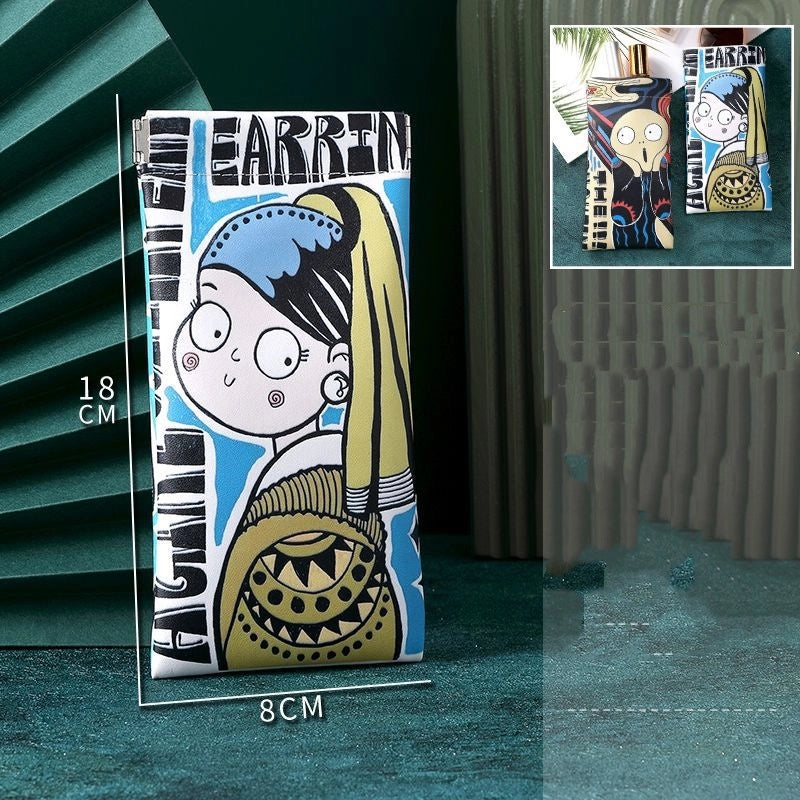 Minimalist Cartoon Pu Leather Unisex Glasses Pouch