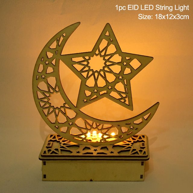 LED Eid Mubarak Wooden DIY Craft Ornament Pendant Islam Muslim Party Home Decoration Al Adha Ramadan Kareem Event Party Supplies