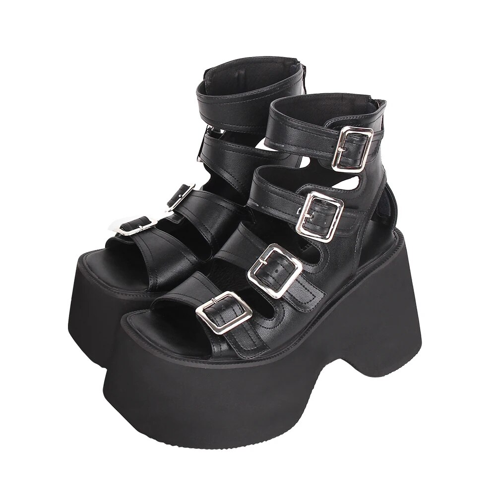 TAAFO Woman Lolita Punk Cool Shoes Lady High Heels Pumps Girl Princess Dress Party Sandals Fish Mouth Buckles 10cm 6013