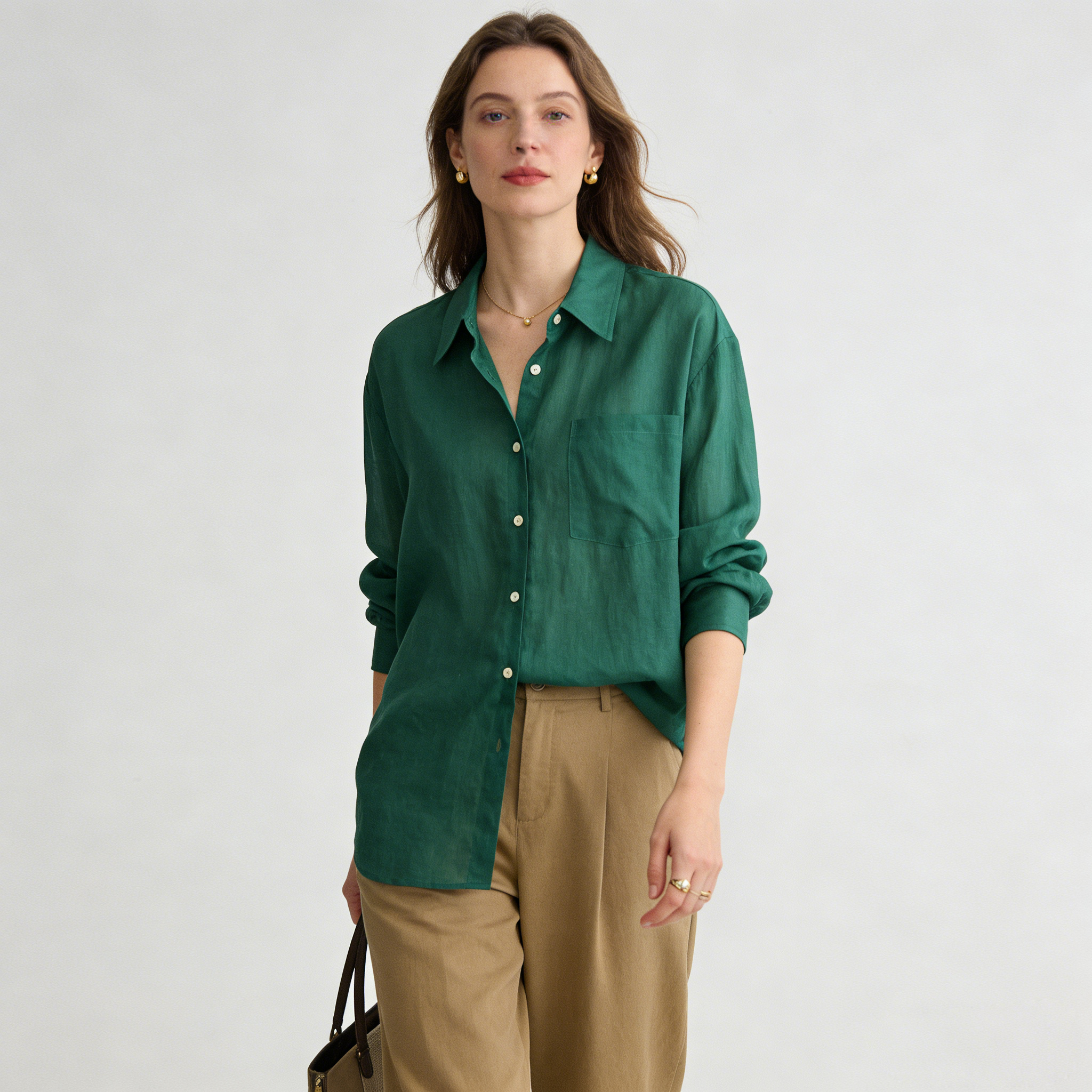 Linen Shirt Women 100% Ramie Oversized Long Sleeve Top REAL SILK LIFE