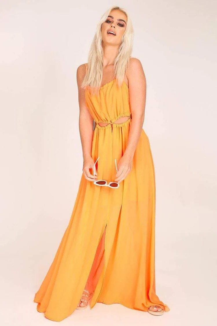 Neon Orange Cut Out Maxi Dress Katch Me