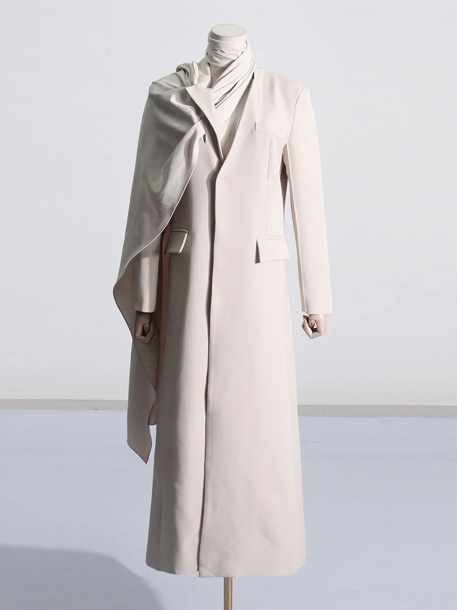 Toloer Toloer 2024 New Street Hipster Scarf Shawl Design Sense Long Slim Long Suit Jacket Female-Outfit Ideas