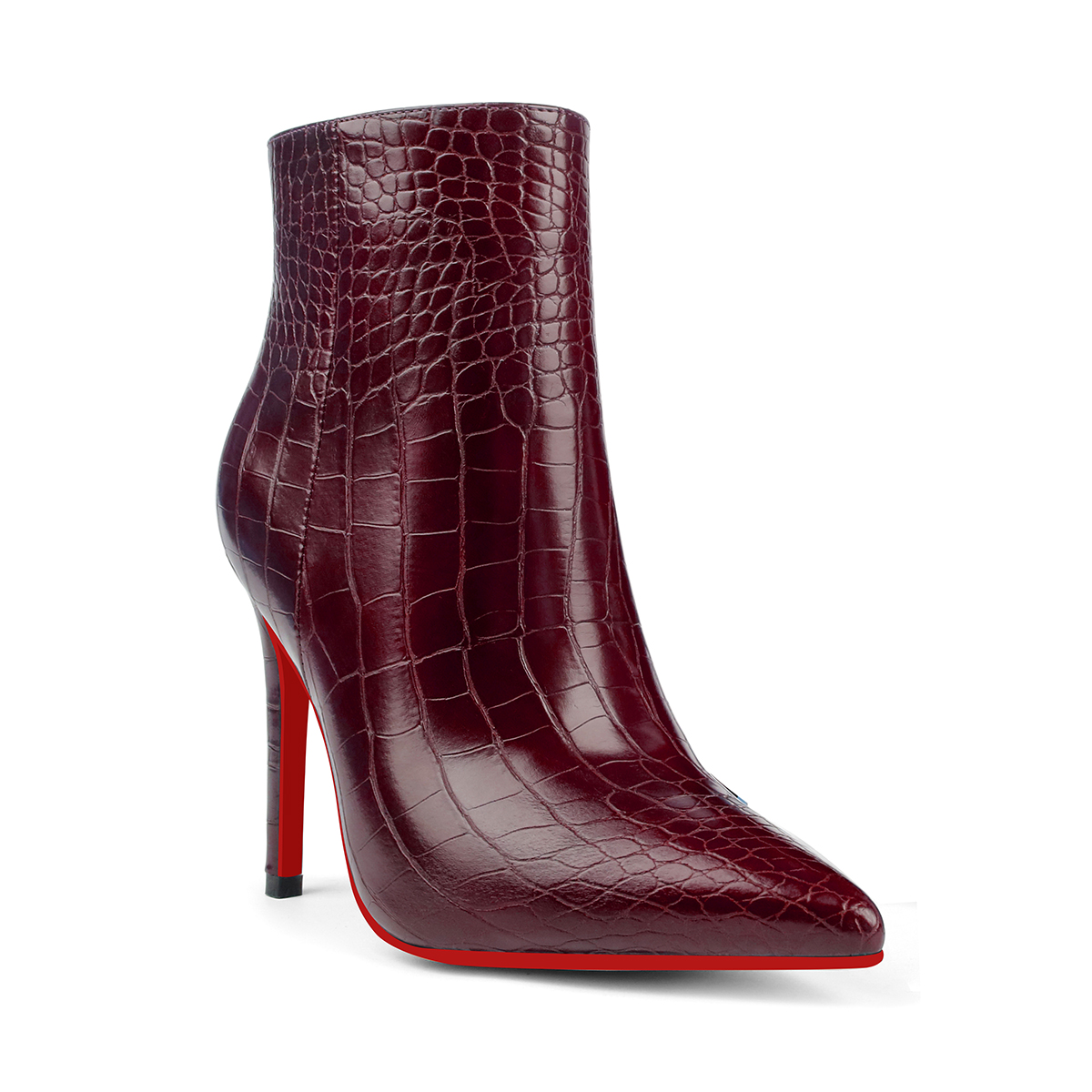 100mm Women's Ankle Boots Middle Heels Pointed Toe Stiletto Red Bottom Croc Boots-MERUMOTE