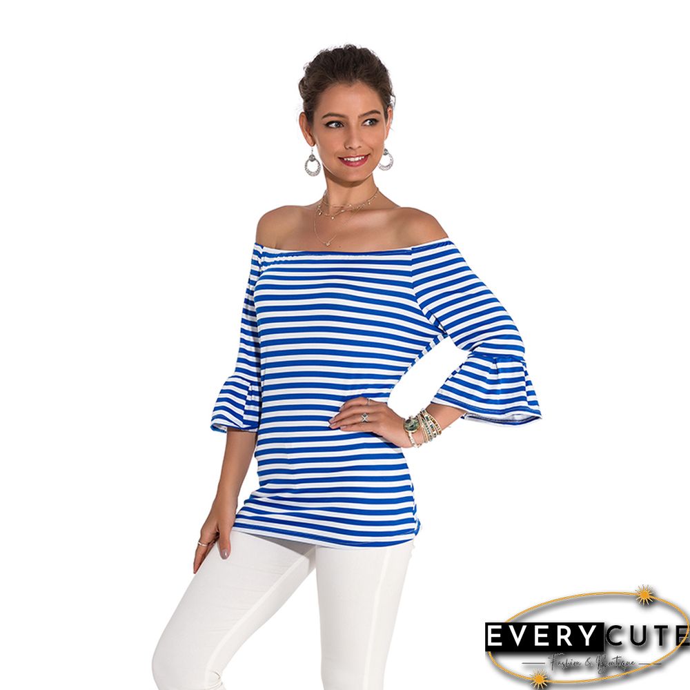 Light Blue White Stripes Off-the-shoulder Top