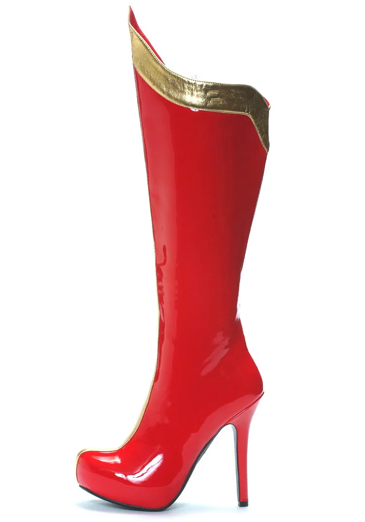 Wonder Women Platform Boots Patent Leather Stiletto Mid-calf Boots Vdcoo