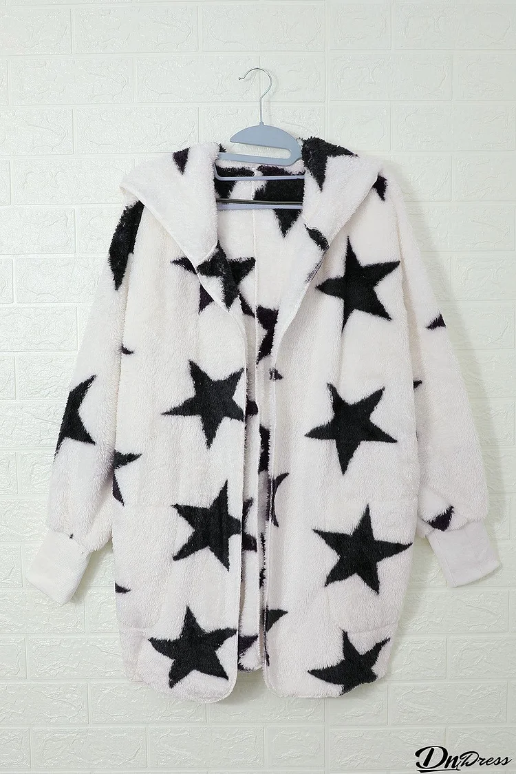 Cute White Lapel Collar Scatter Star Fuzzy Coat