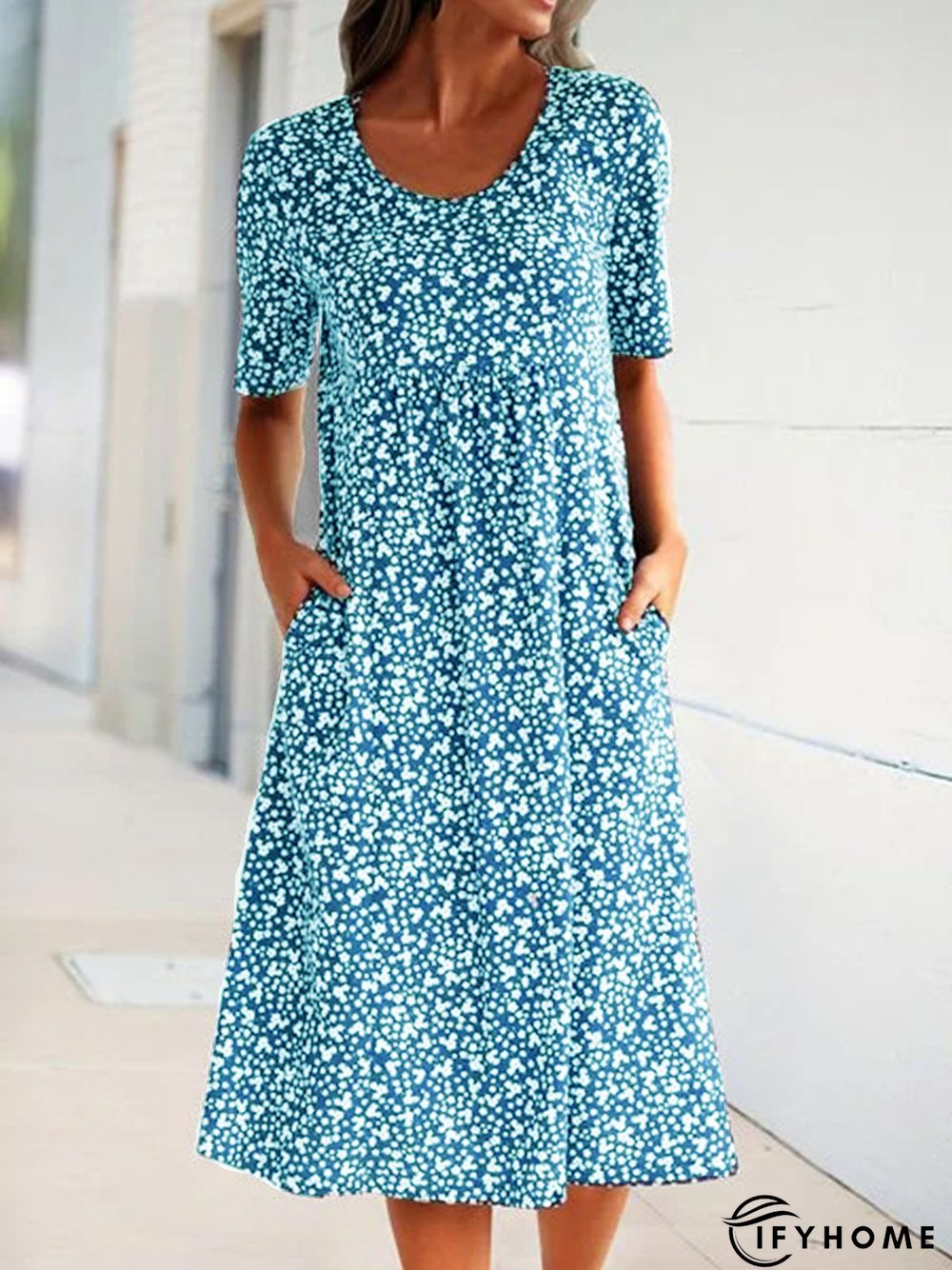 Women Summer Short Sleeve Casual Round Neck Polka Dots Dresses | IFYHOME