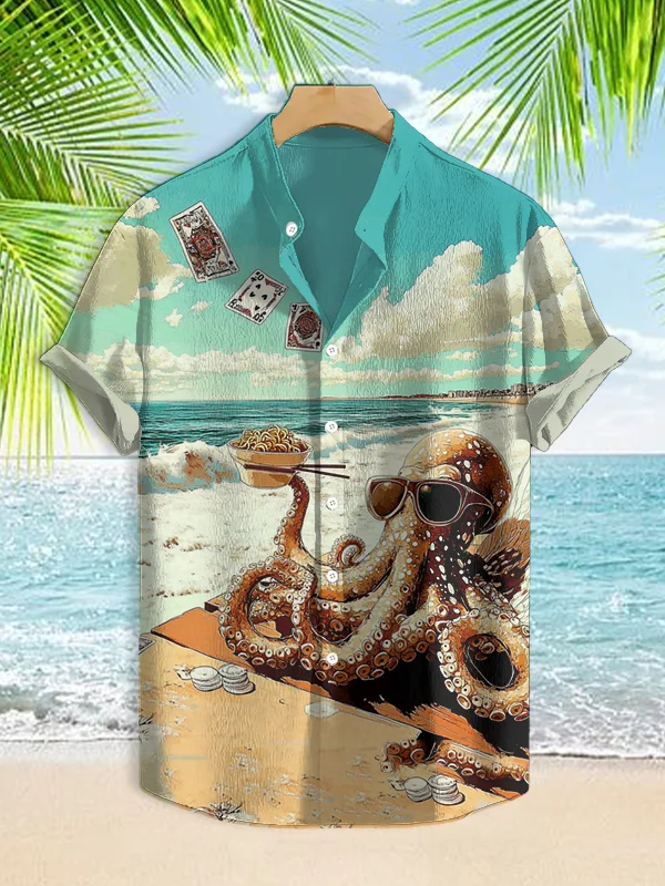 Men's Octopus Holds Ramen And Grows Wings Art Print Casual Shirt