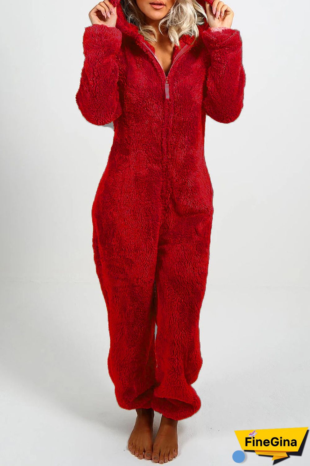 Yellow Casual Living Solid Patchwork Hooded Collar Regular Jumpsuits