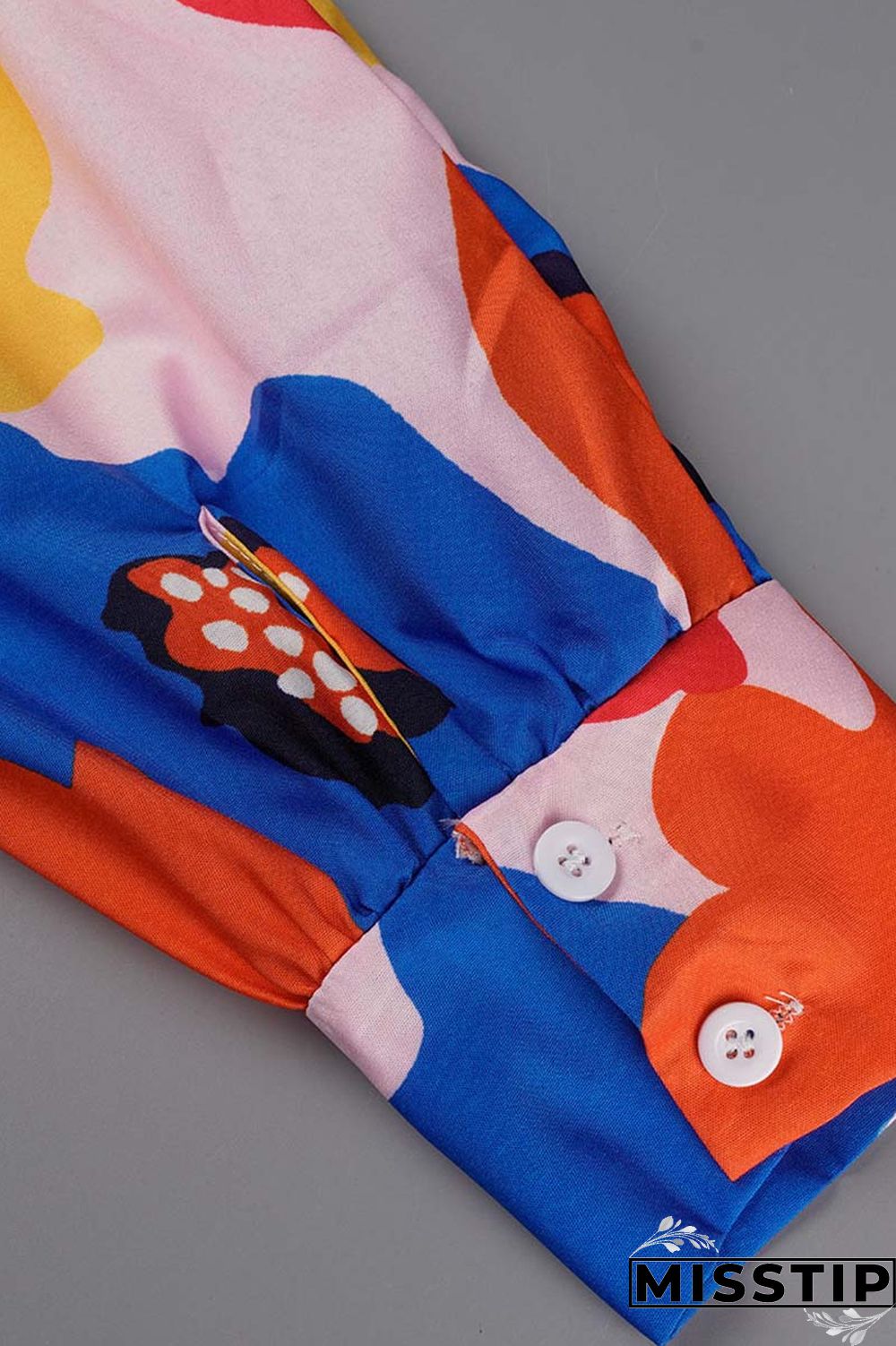 Multicolor Casual Print Patchwork Turndown Collar Long Sleeve Dresses