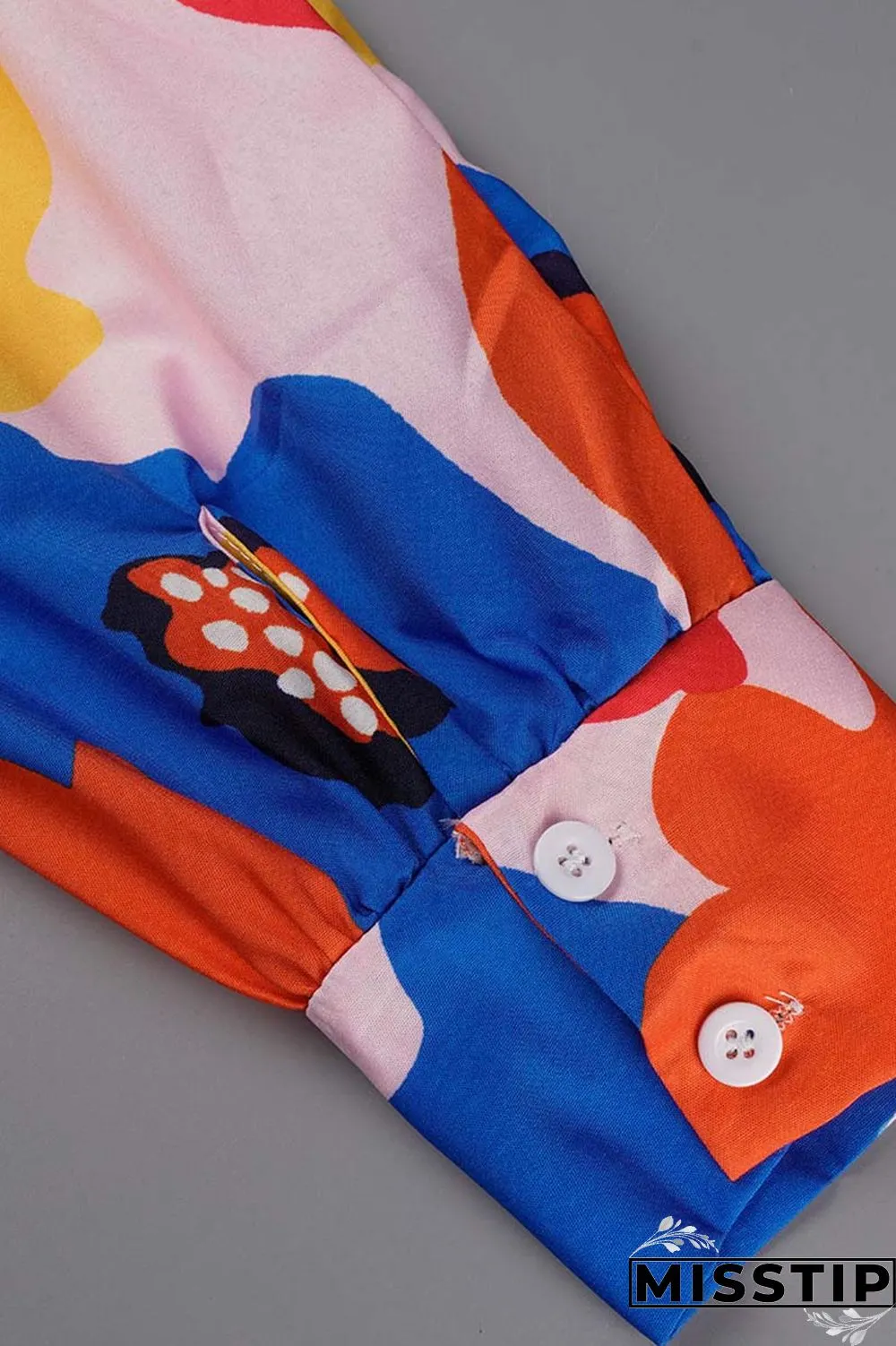 Multicolor Casual Print Patchwork Turndown Collar Long Sleeve Dresses