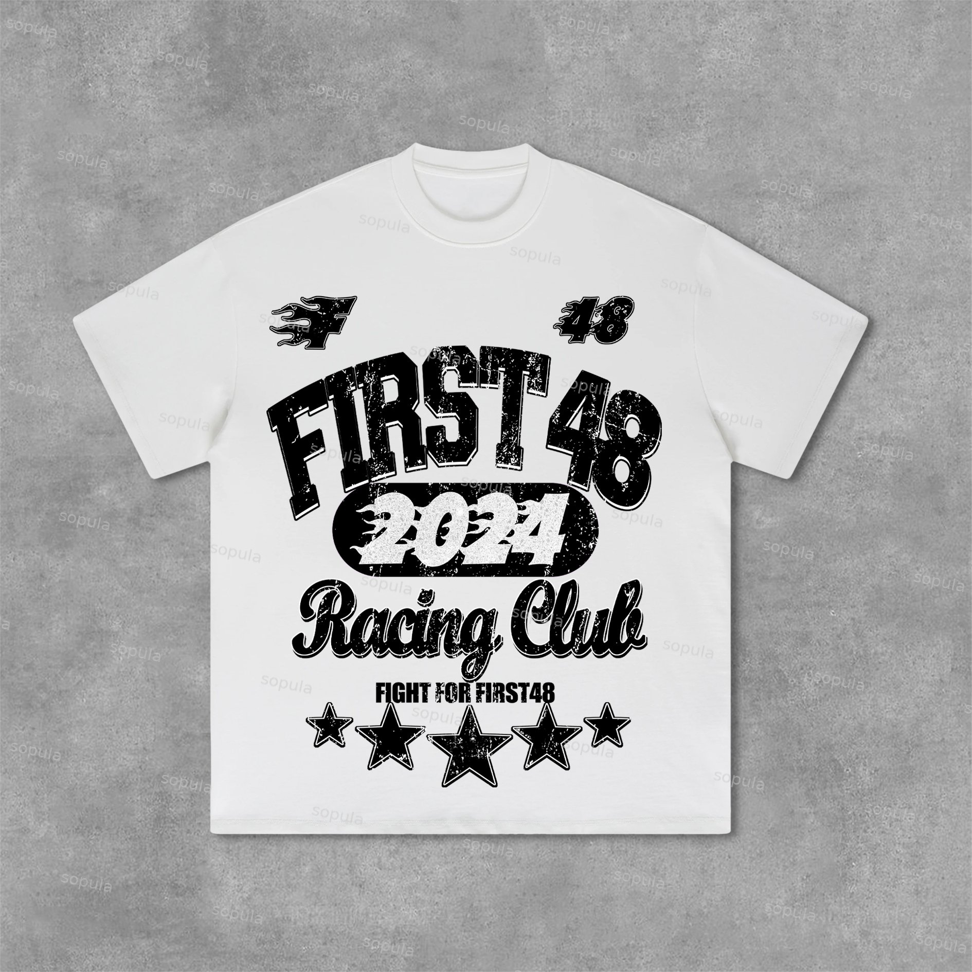 Sopula Vintage Street First48 Racing Graphic Print Cotton T-Shirt