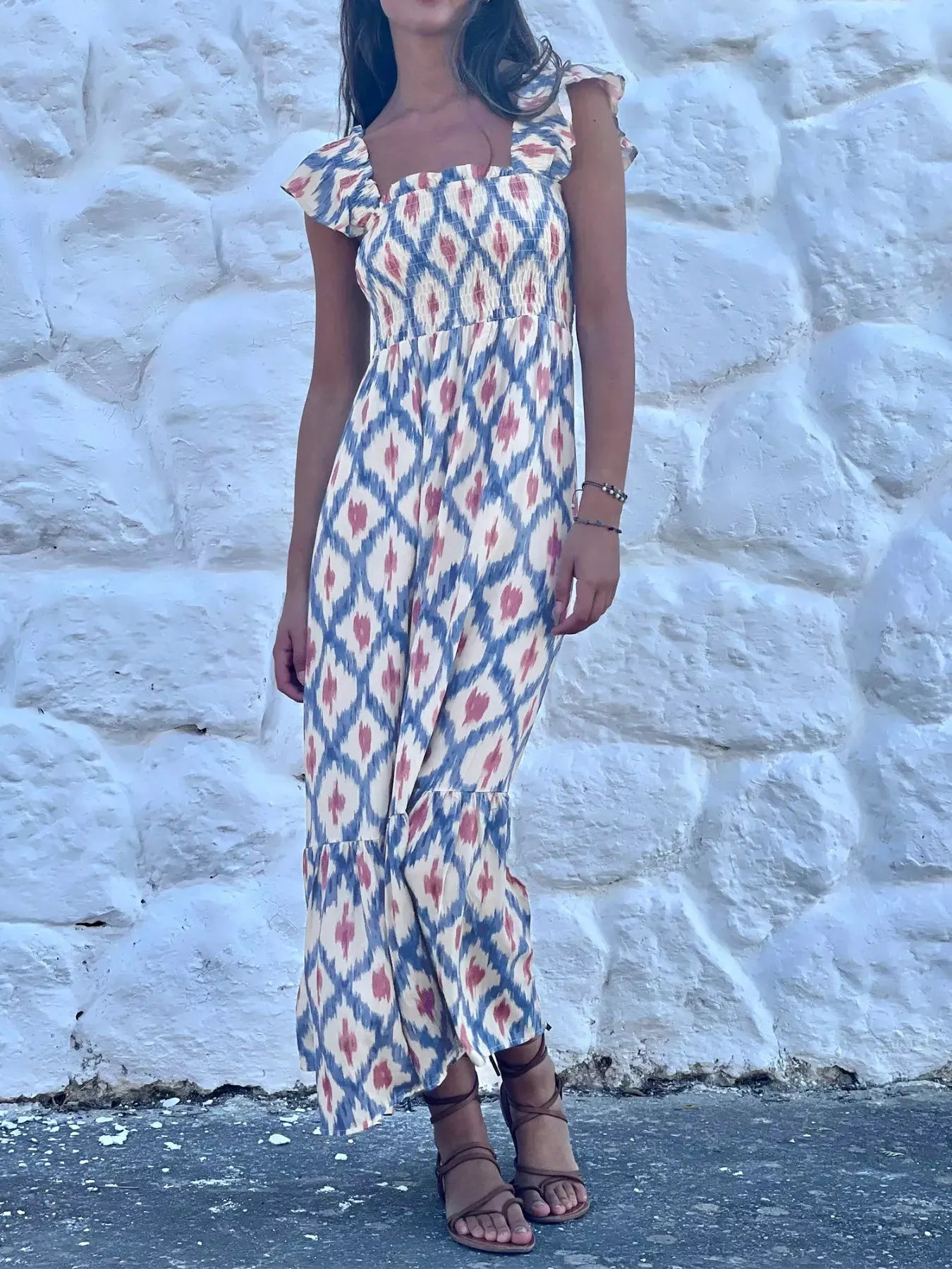 Smocked Ruffle Sleeve Maxi Dress mysite idetrend