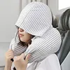 Stuffable Neck Pillow Hooded Neck Pillow for Airplane Long Flight (Light Grey)