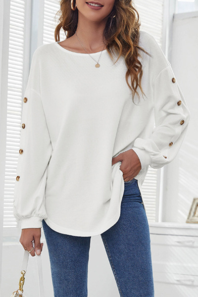 Casual Solid Buckle O Neck Tops(3 Colors)