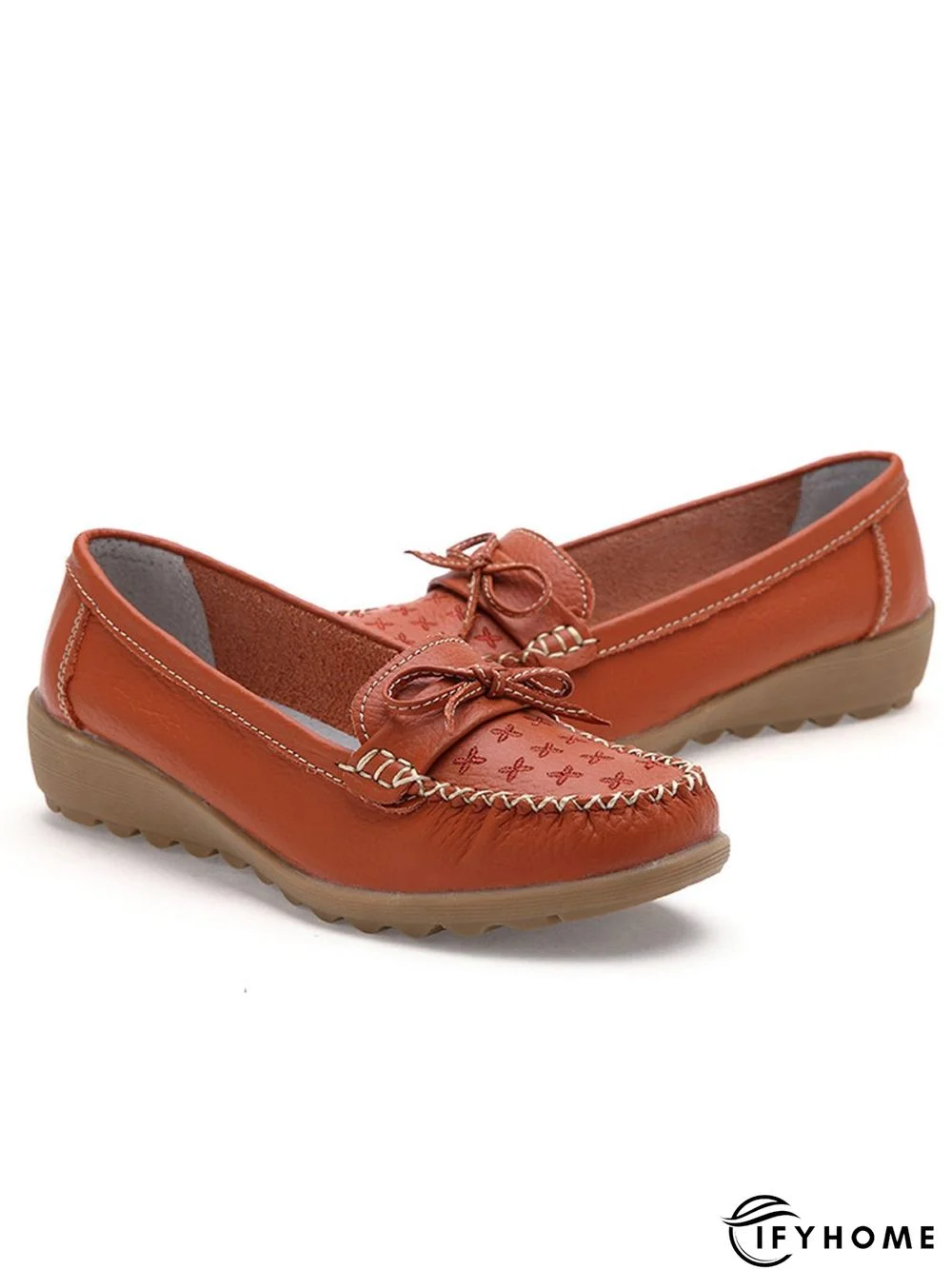 Bow Decor Moccasin Comfy Sole Flat Peas Shoes | IFYHOME