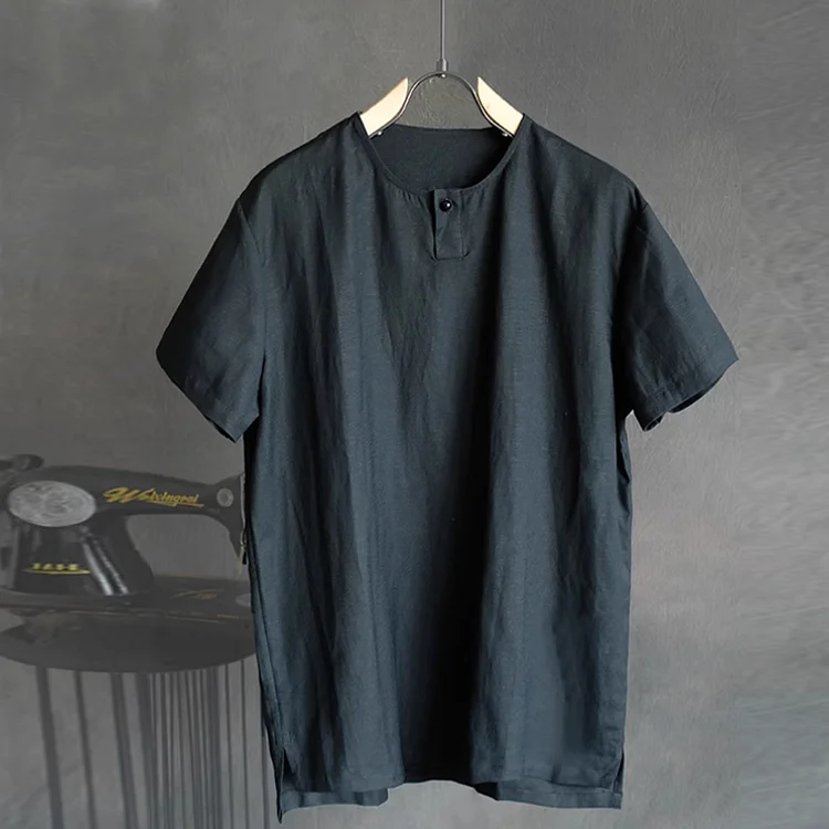 Men's Loose Linen Solid Color Thin Short-Sleeved Shirt