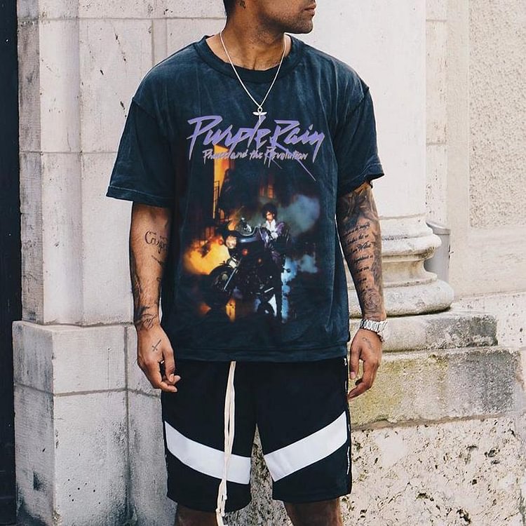 Purple Rain Shirt Mens Vintage round neck printed short-sleeved t-shirts