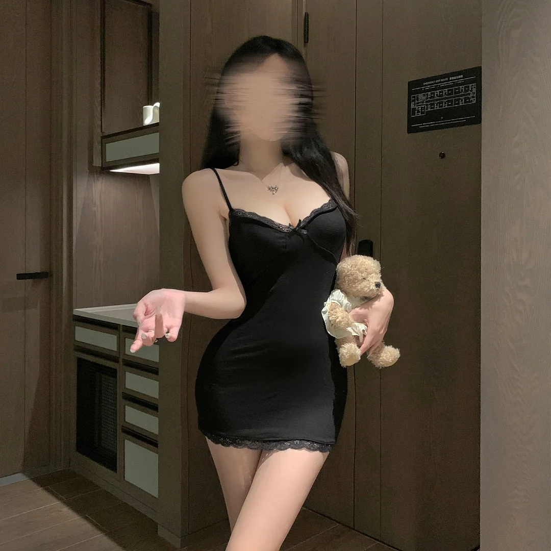 Uveng Night Vows Tiffet Lingerie Pure Lust Wind With Chest Pads Hanging Aja Lace Splicing Bag Butt Skirt Dress Short Skirt