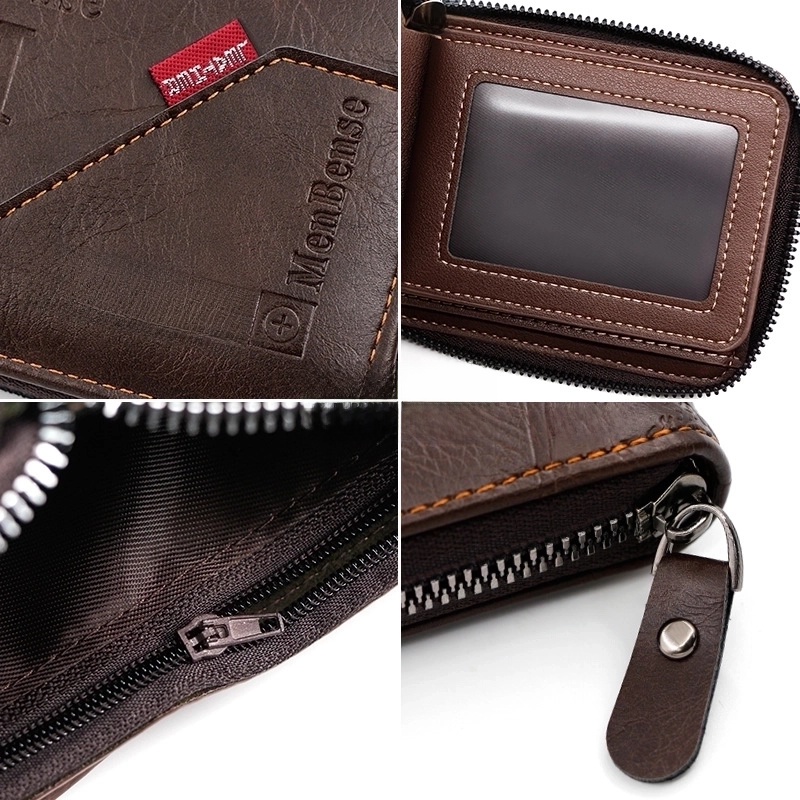 Men’s Letter Solid Color Pu Leather Zipper Wallets